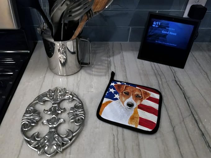 Caroline's Treasures BB9689PTHD Jack Russell Terrier Patriotic Pair of Pot Holders Kitchen Heat Resistant Pot Holders Sets Oven Hot Pads for Cooking Baking BBQ, 7 1/2 x 7 1/2