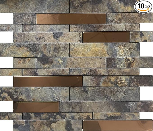 Weimeisc 10 Sheets Peel and Stick Backsplash Tile for Kitchen, Self-Adhesive Mosaic Tile, Stick on Bathroom Vanities，Fireplace Décor, Laundry Table(11.25" X 12.7") (Rusty Stone Pattern)