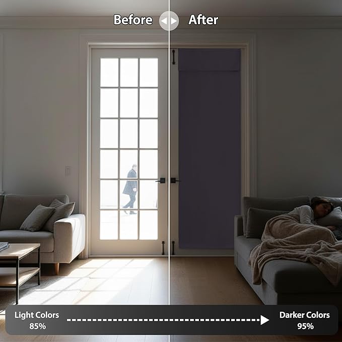 RYB HOME Blackout Door Curtains - Privacy French Door Shades Self Sticky Thermal Insulated Vertical Blinds Tricia Drapery for Sidelight Curtain, W26 x L40 inch, 1 Panel, Grayish Purple