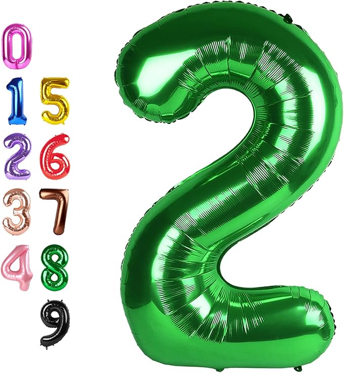 Dark Green Birthday Two Balloons Number, 2 Balloon Numbers for Girl Boy Baby Shower, Numbers 40 Inch for 2 12 22 2025 Graduation Party Wedding Anniversaries Celebration