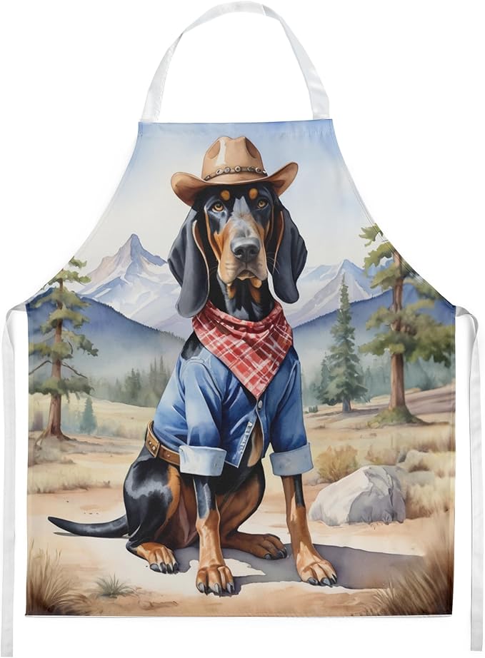 Caroline's Treasures Black and Tan Coonhound Cowboy Welcome Apron Cooking Kitchen Server Baking Crafts Gardening for Adult Women Men, Unisex, Large, Multicolor