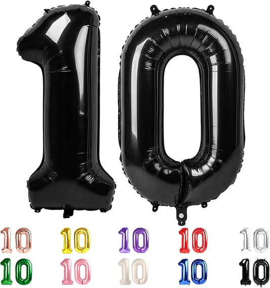 10 Balloons Number, 10th Birthday Decorations for Girl Boys, Black Birthdays Balloons 40 In for Engagement, Wedding, Celebration Party, Graduations, Photo Shoot