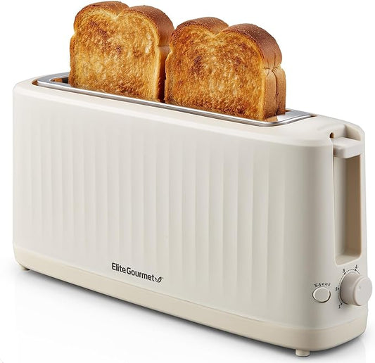 Elite Gourmet ECT2517C SLIMTOAST™ 2-Slice Long Slot Toaster, Cool-Touch Body, 6 Browning Shades, Extra-Wide 1.5" Slot for Artisan Bread, Bagels, Waffles & English Muffins, Cremello