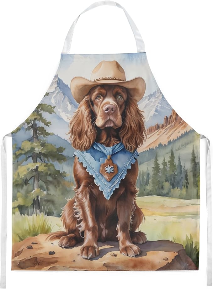 Caroline's Treasures Sussex Spaniel Cowboy Welcome Apron Cooking Kitchen Server Baking Crafts Gardening for Adult Women Men, Unisex, Large, Multicolor