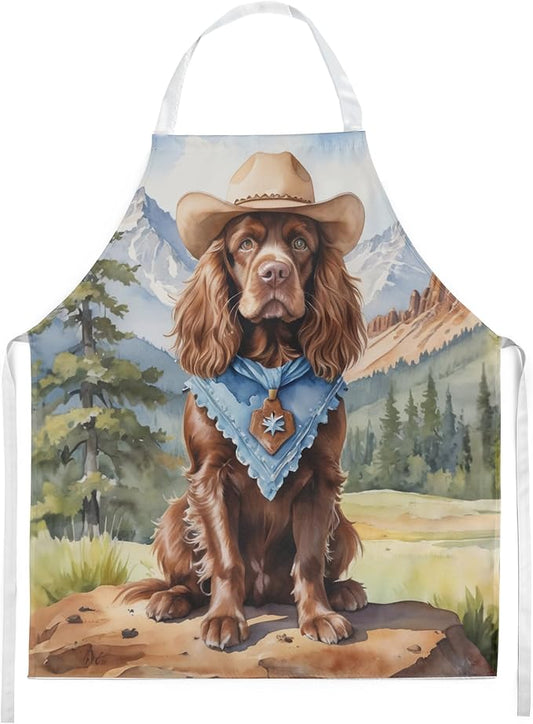 Caroline's Treasures Sussex Spaniel Cowboy Welcome Apron Cooking Kitchen Server Baking Crafts Gardening for Adult Women Men, Unisex, Large, Multicolor