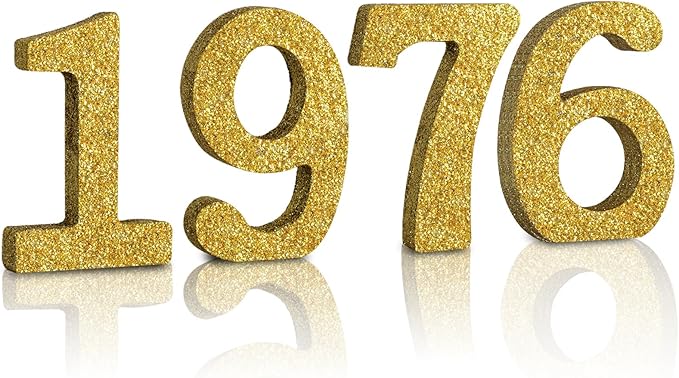 TONIFUL 4 Inch 1976 Gold Glitter Table Centerpiece Sign 1976 Number Block for 50th Birthday Decoration,Fifty Years Old Birthday Table Decoration,Class of 1976 Reunion Decorations or Anniversary