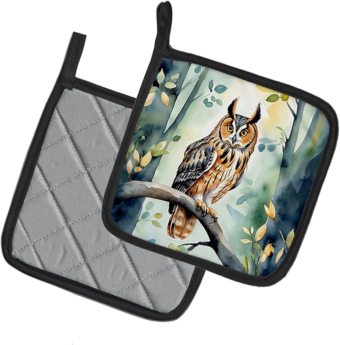 Caroline's Treasures LongEared Owl Pair of Pot Holders Kitchen Heat Resistant Pot Holders Sets Oven Hot Pads for Cooking Baking BBQ, 7 1/2 x 7 1/2