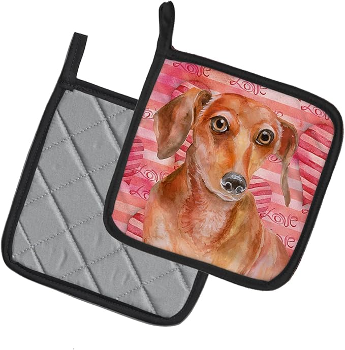 Caroline's Treasures BB9794PTHD Red Dachshund Love Pair of Pot Holders, Red Kitchen Heat Resistant Pot Holders Sets Oven Hot Pads for Cooking Baking BBQ, 7 1/2 x 7 1/2