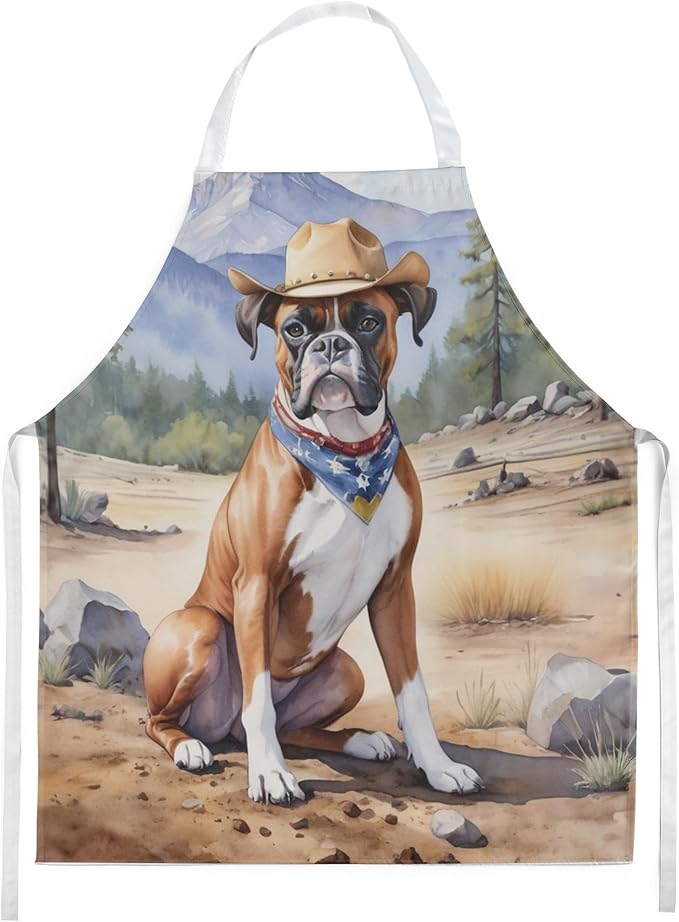Caroline's Treasures Boxer Cowboy Welcome Apron Cooking Kitchen Server Baking Crafts Gardening for Adult Women Men, Unisex, Large, Multicolor