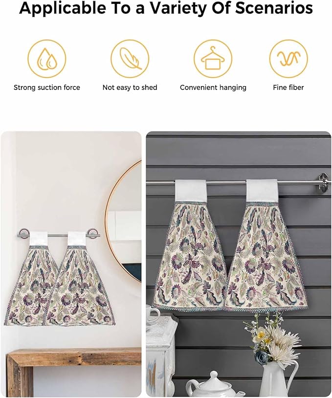 Alandar Home Kitchen Tie Towel Set of 1, Paisley Style Flowers Absorbent Soft Hand Towels for Bathroom Hanging Towels, Abstract Ethnic Floral Art Fast Drying Cleaning Cloth with Loop