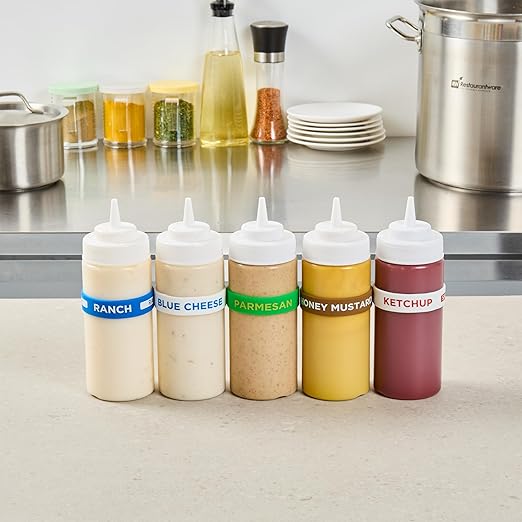 Restaurantware Silicone Squeeze Bottle Band 10 Count 2.75 Inch Dishwasher Safe Condiment Identification Band, Parmesan Green Non-Slip Label Band for Condiment Labeling at Restaurants, Food Trucks
