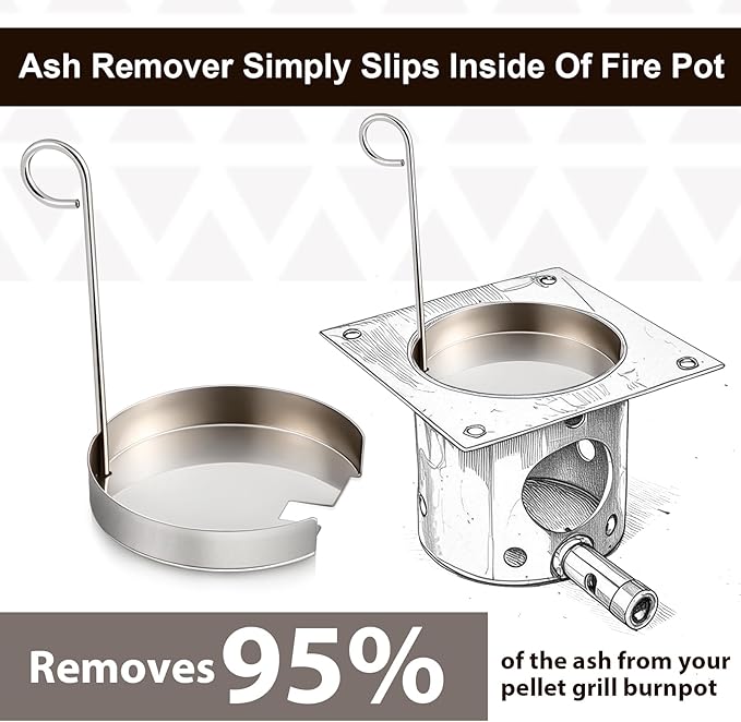 Reallnaive 2 Pcs Ash Remover Compatible with Pit Boss Camp Chef Pellet Grill Burn Pot Stainless Steel Pellet Grill Burn Pot Cleaning Accessories Ash Away Remover for Burner Gridiron (Thin Handle)