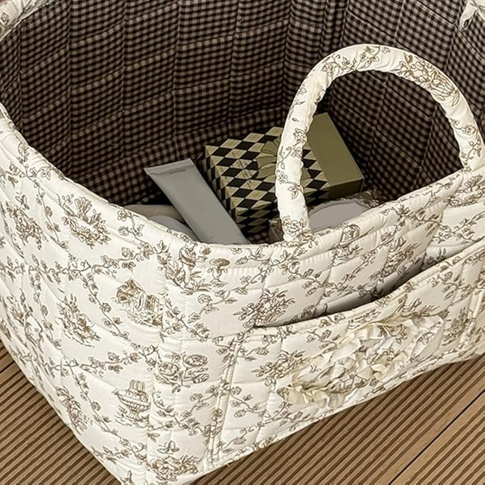 HiTotes Floral Storage Car Basket Diaper Caddy Organizer Quilted Laundry Basket Foldable Nursery Hamper Bag