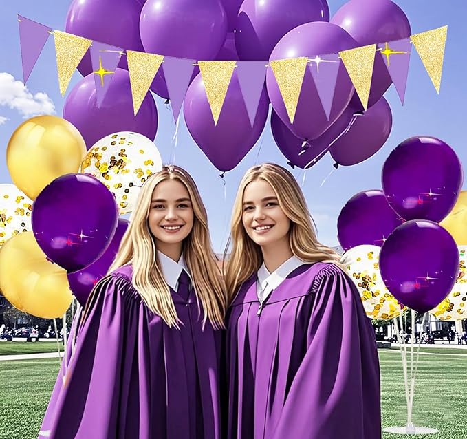 Graduation Decorations Purple Gold 2026/Purple Graduation Party Decorations 2026/Purple Gold Balloon Table Centerpiece Decorations/Birthday