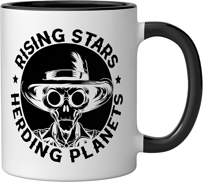 Alien Lover Flying Saucer UFO Extraterrestrial Cowboy Ceramic Mug, Black/White