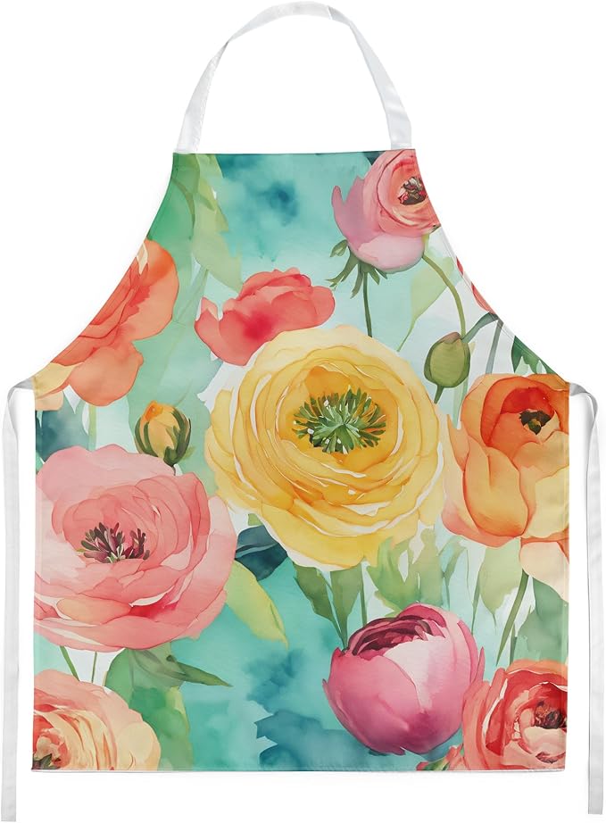 Caroline's Treasures Ranunculus in Watercolor Apron Cooking Kitchen Server Baking Crafts Gardening for Adult Women Men, Unisex, Large, Multicolor