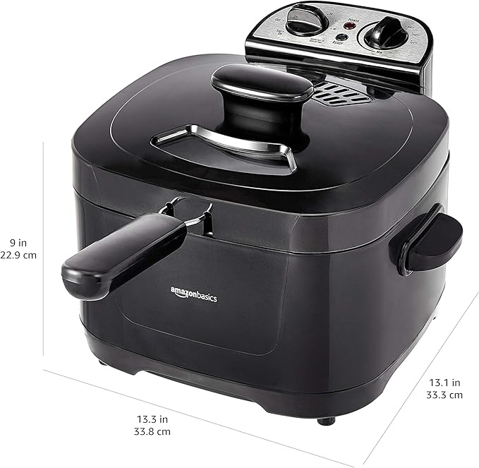 Amazon Basics 2.1-Qt (2.0L) Electric Deep Fryer with 8-Cup Oil Capacity, Adjustable Temperature Control, Timer, Easy Draining Removable Basket, Viewing Window, 1500W, Black