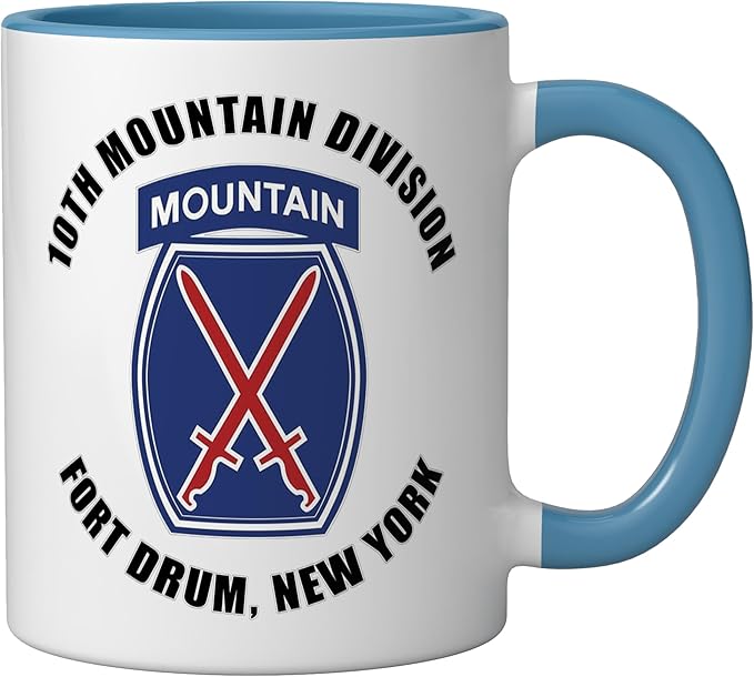 10th Mountain Division Fort Drum New York Veteran Ceramic Mug, Blue/White