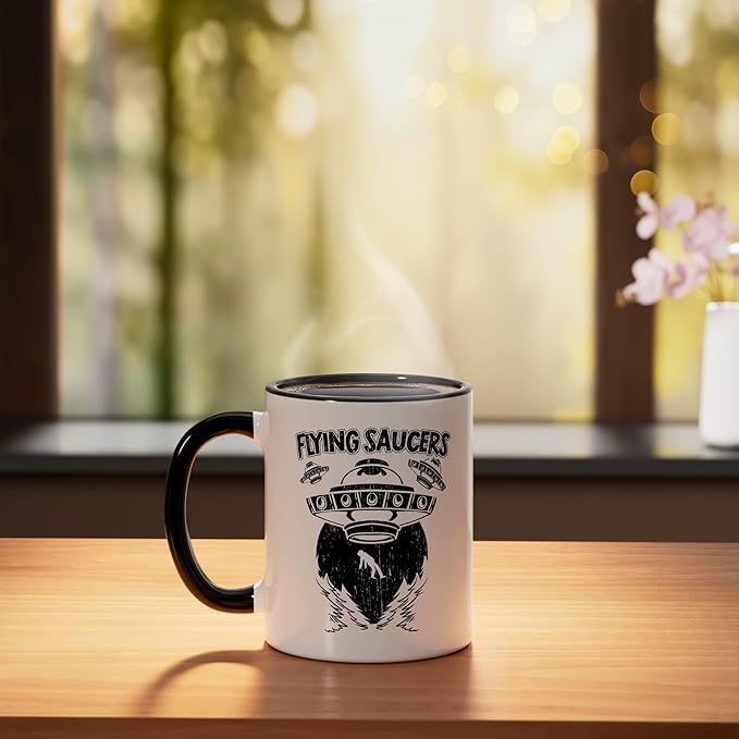 Flying Saucers UFO Abduction Extraterrestrial Believer Ceramic Mug, Black/White