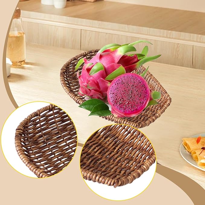 Generic Imitation Rattan Basket for Organizing Bin Multifuctional Organizer,Snack Storage Vanity Tray for Coffee Table, Bar, S