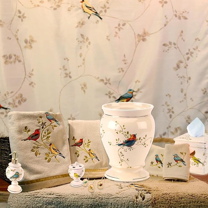 Avanti Linens - Toothbrush Holder, Ceramic Bathroom Accessories, Nature Inspired Home Decor (Gilded Birds Collection)
