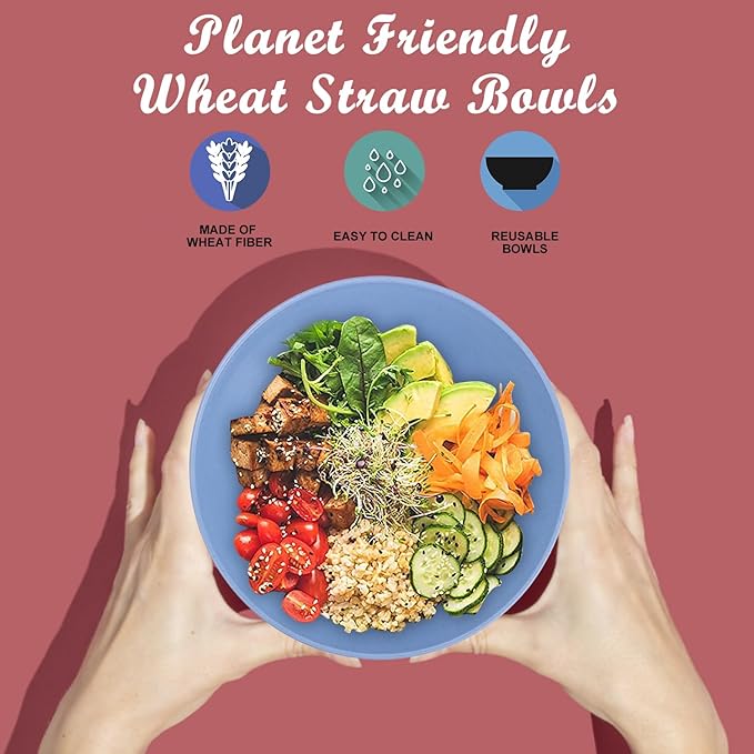 Wrova Wheat Straw Bowl Sets,6 PCS Unbreakable Cereal Bowl 36 OZ,Microwave and Dishwasher Safe Bowls,Kitchen Bowls for Serving Soup,Oatmeal and Salad （Sky Blue）