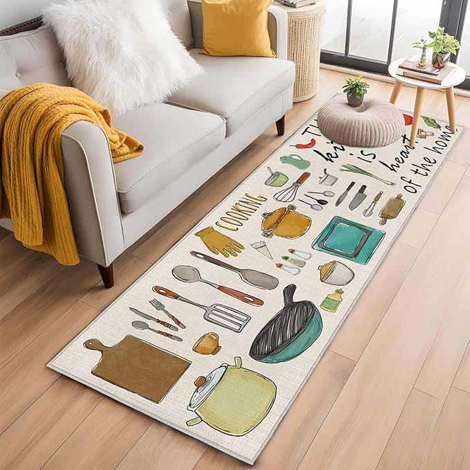 Cooking Kitchenware Kitchen Tool Pattern Rectangle Rugs 2x6ft for Living Room Washable Circle Rug Non-Slip Carpet Soft Mat for Bedroom Dining Room Bathroom Home Holiday Decorations Indoor