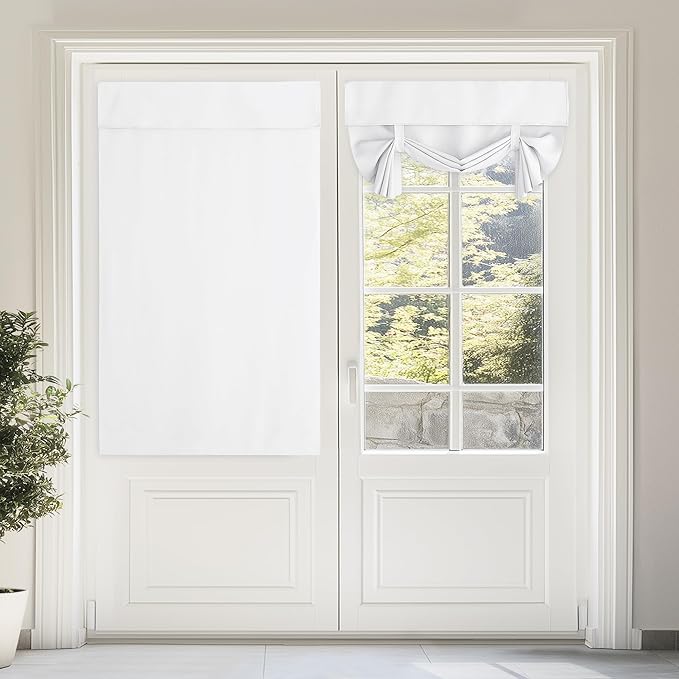 NICETOWN Tie Up Curtains for Bathroom, French Door Curtain Privacy White Door Curtains for Door Window Thermal Insulated Light Block Sidelight Curtains, 1 Panel, 46W x 63L, Pure White
