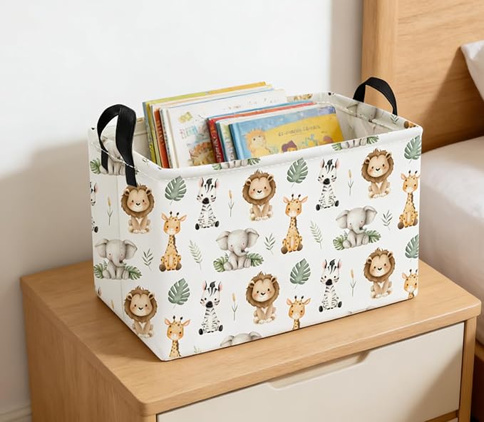 Essme Rectangular Animal Baskets,Kids Storage Box,Cute Basket for Kids with Handles for Room Decor, Book Bins,Shelf Basket.(Leaf Animals)