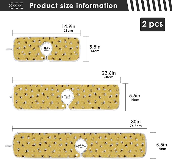 Kitchen Faucet Absorbent Mat,Bees Honey Honeycombs Water Splash Guard for Sink, Faucet Drip Catcher Thicken Sponge Microfiber Faucet Water Catcher Mat Sink Absorbent Mat for Kitchen 30x5in 2 Pack