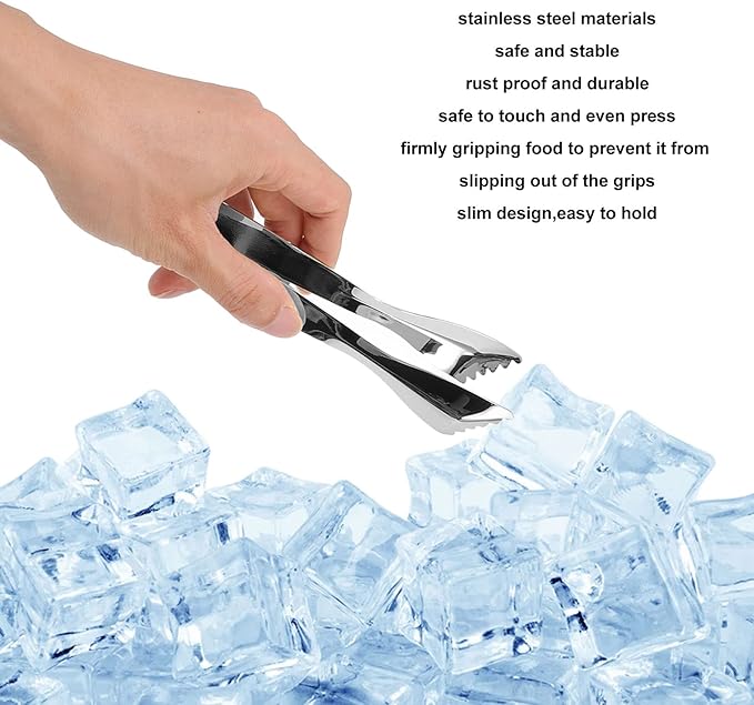 Ice Tongs Food Grade Thicken Stainless Steel Prevents Slipping Sugar Food Tweezers for Home Kitchen Bar Mirror Ice Bucket Party Coffee Bar (Mirror)