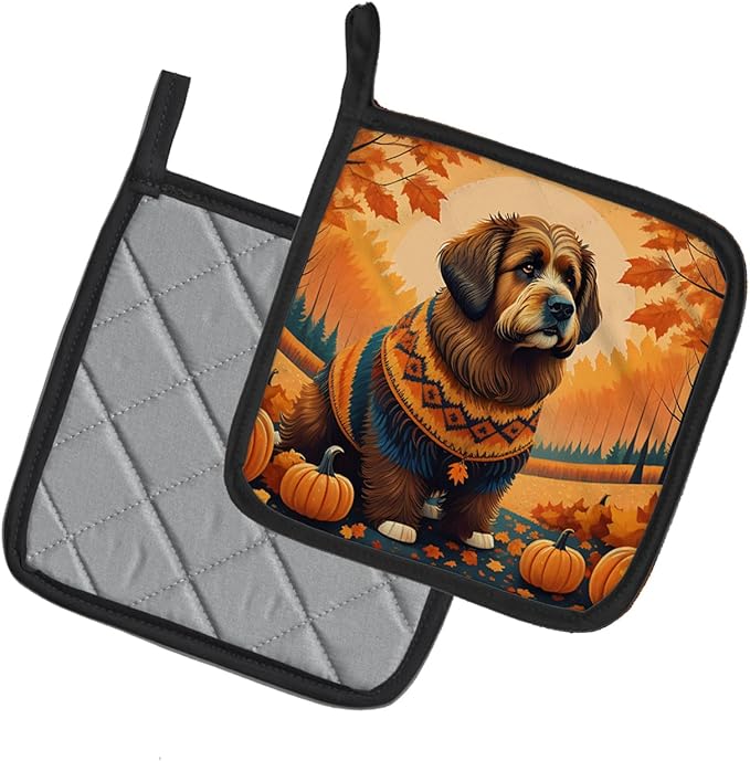 Caroline's Treasures DAC1028PTHD Briard Fall Pair of Pot Holders Kitchen Heat Resistant Pot Holders Sets Oven Hot Pads for Cooking Baking BBQ, 7 1/2 x 7 1/2