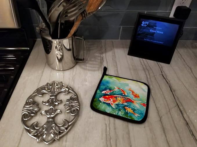 Caroline's Treasures Koi Fish Pair of Pot Holders Kitchen Heat Resistant Pot Holders Sets Oven Hot Pads for Cooking Baking BBQ, 7 1/2 x 7 1/2