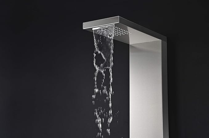 ANZZI Expanse Full Body Massage 2 Jetted Shower Panel System, Waterfall Shower Head Multi Function Shower Tower, Brushed Steel Shower Panels with Jet and Rainfall and Handheld, SP-AZ041
