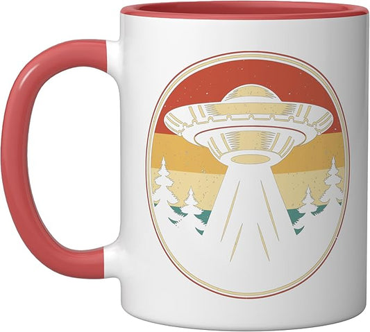 Ufo Alien Vintage Retro Ceramic Mug, Red/White