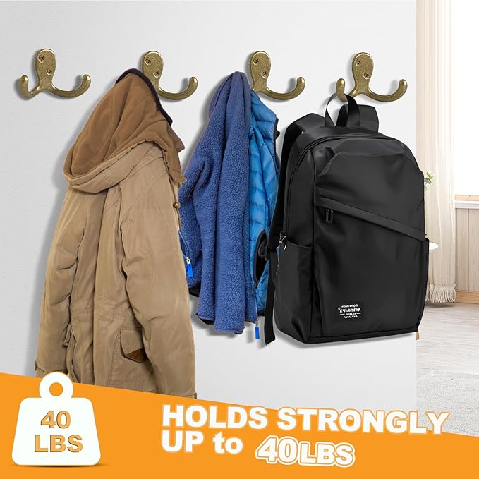 CBWLWJ 25 Pack Coat Hooks Wall Hooks for Hanging, Heavy Duty Double Prong Metal Hook Wall Mounted for Living Room, Bathroom, Kitchen, Bedroom for Coat, Bag, Scarf, Towel, Hat, Key, Cup (Bronze)