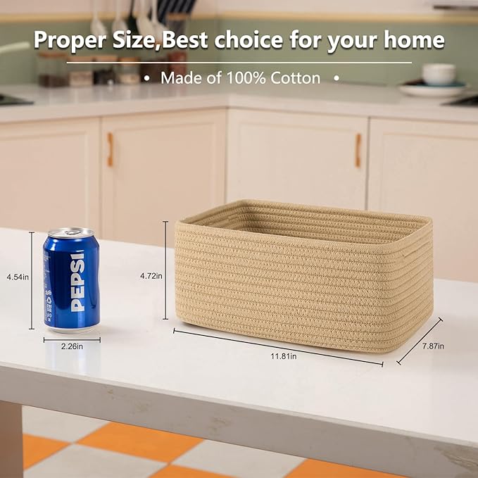 OIASKET 4 Pack Small Storage Shelf Baskets for Organizing, Mini Woven Rope Storage Bins for Towels, Cute Decorative Closet Organizer，Baby Nursery, Gift Empty Baskets -11.81''Lx7.87''Wx4.72''H-Jute