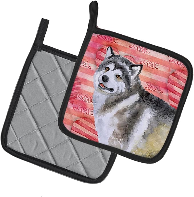 Caroline's Treasures BB9725PTHD Alaskan Malamute Love Pair of Pot Holders, Red Kitchen Heat Resistant Pot Holders Sets Oven Hot Pads for Cooking Baking BBQ, 7 1/2 x 7 1/2