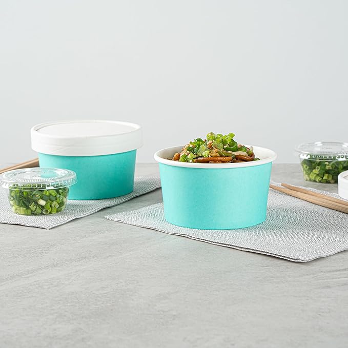 Coppetta 8 Ounce Dessert Cups, 50 Disposable Ice Cream Cups - Lids Sold Separately, Sturdy, Turquoise Paper FroYo Bowls, Striped, For Hot And Cold Foods, Perfect For Gelato - Restaurantware