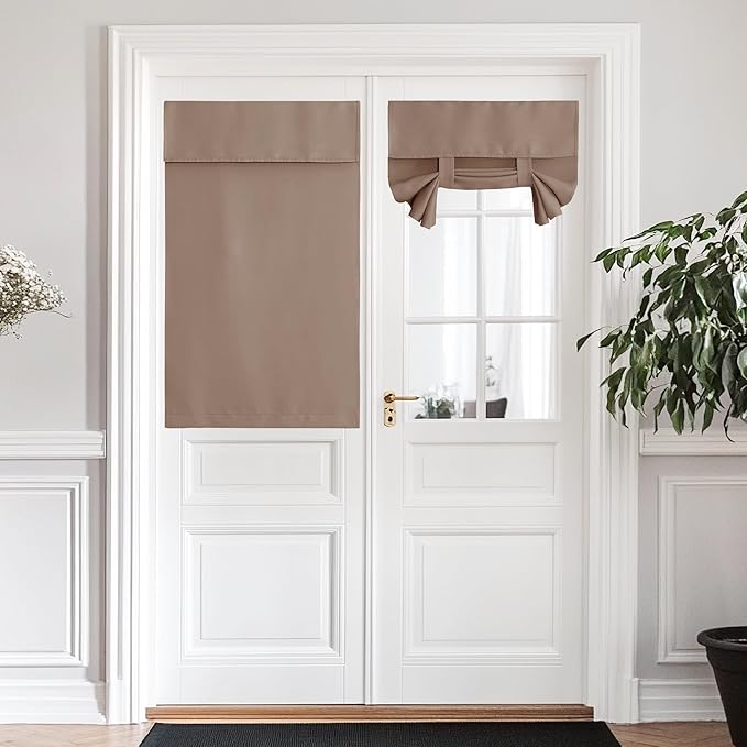 NICETOWN Blackout Door Curtain for Door Window - Privacy Thermal Insulated Tricia/Front/Patio French Window Covering Tie up Shade, W34 x L48 inch Long, 1 Panel, Cappuccino