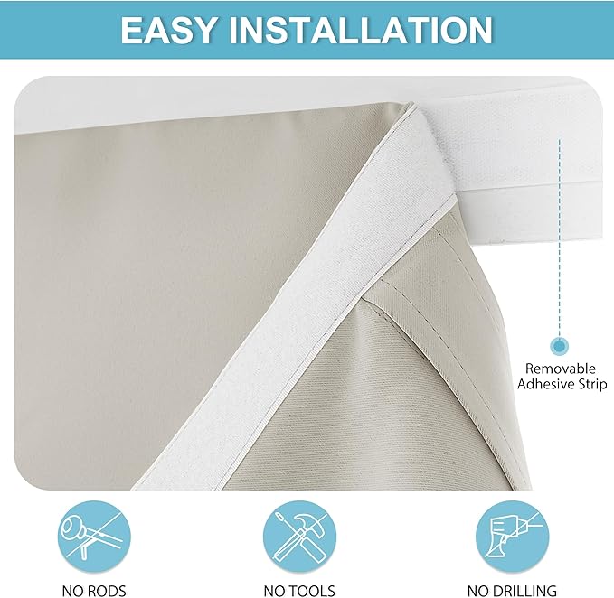 RYB HOME French Door Curtain - Privacy Blackout Window Tie up Shades for Kitchen Cabinet Dining Nursery Bathroom Glass Tricia Door Covering, W 26 x L 40 inches, Natural, 1 Panel