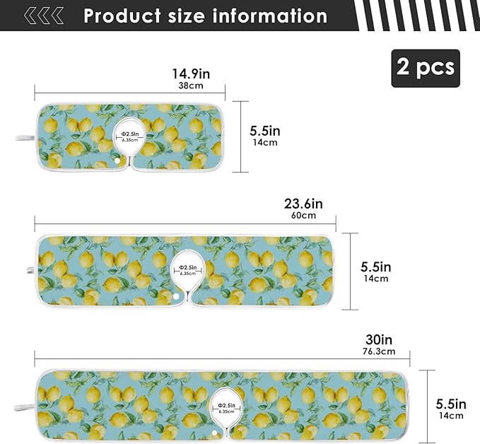 Kitchen Faucet Absorbent Mat,Lemon Fruit Summer Water Splash Guard for Sink, Faucet Drip Catcher Thicken Sponge Microfiber Faucet Water Catcher Mat Sink Absorbent Mat for Kitchen 14x5in 2 Pack