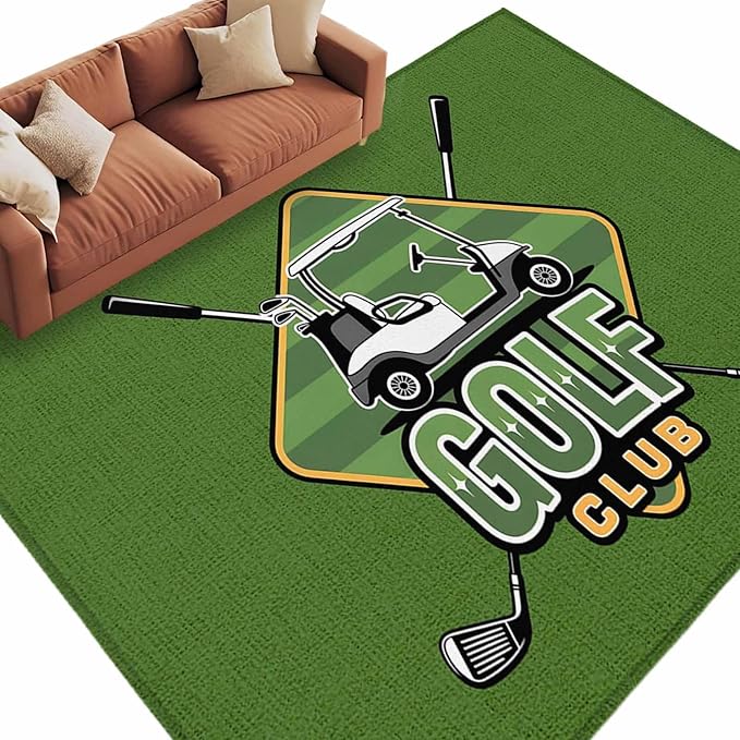 Area Rug 6x9ft, Golf Club Sports Washable Rugs for Living Room Bedroom, Green Soft Non-Slip Area Rugs Rectangle Floor Carpet for Dining Room