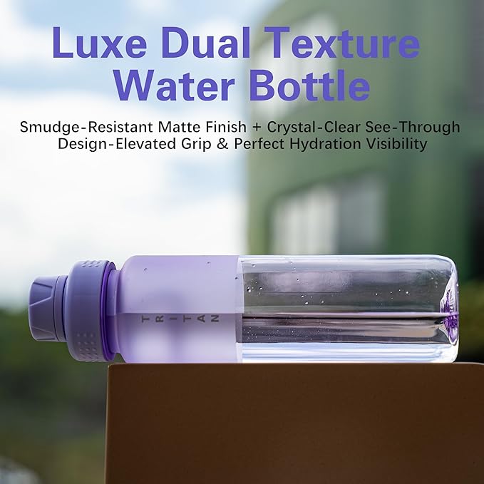 OLDLEY 32oz Frosted Clear Water Bottle, BPA-Free Tritan Plastic Reusable Water Bottle with Fast-Flow Spout Lid, Wide Mouth Leakproof Sports Drinking Bottle for Gym, School, Office, Travel,Amethyst