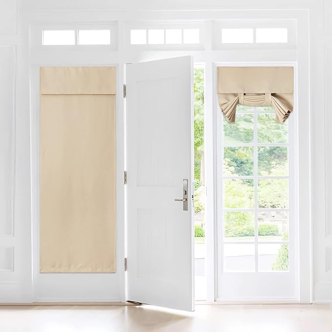 NICETOWN Farmhouse Room Darkening Curtains for French Door, Privacy Thermal Insulated Covering for Kitchen Window, Tie Up Door Blinds for Patio Glass, W30 x L72, 1 PC, Biscotti Beige