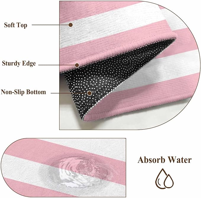 Washable Round Area Rug Pink White Stripe Circle Rugs Floor Carpet for Living Room Bedroom, Classic Geometric Line Soft Non Slip Round Rug 5ft