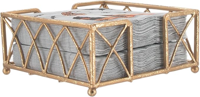 Boston International Arch Design Cocktail Napkin Holder Caddy, Gold Leaf