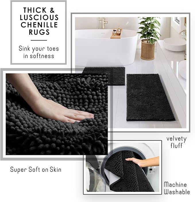 Clara Clark Coal Black Bathroom Set - Bathroom Sets with Shower Curtain and Rugs, 26PC Bathroom Accessory Set, Shower Curtain Set with Adhesive Corner Shower Caddy Hanging & Soap Dispenser