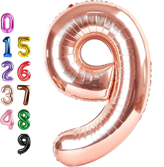 Birthday 9Th Decorations 9 Number Balloons, Happy Birthday Decoration for 9th, Rose Gold Balloon Numbers 40 Inch for Girls Boys Women Men Engagement, Bridal Shower Party
