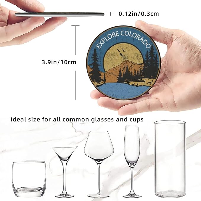 Colorado Lake Leather Drinks Coasters with Holder, Set of 6, Suitable for Various Cups